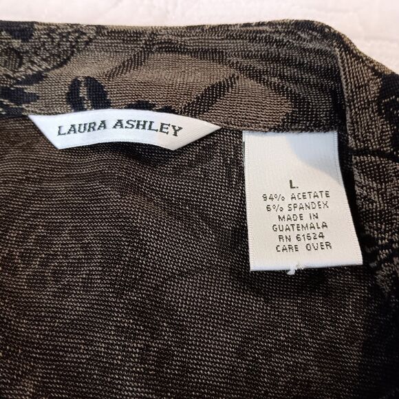 Vtg Laura Ashley Sz L Button-Front Midi Dress Olive Black Mixed Floral... - Picture 12 of 13